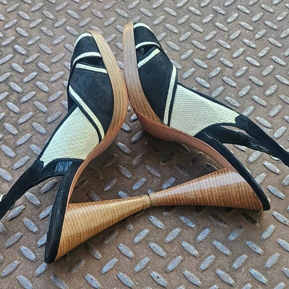 Via Spiga Ladies Sandal Heel Black/White Faux Suede Upper Shoes Brazil Size 9.5 - Picture 9 of 12